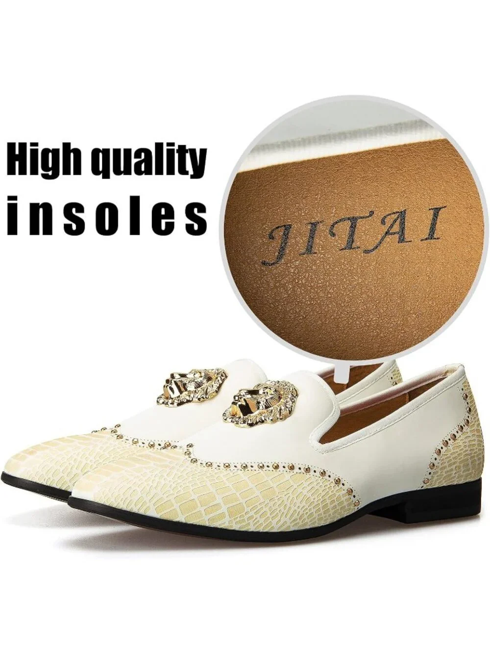 JITAI Men's White12 Elegant Rubber & Leather Penny Loafers Casual Formal Shoes